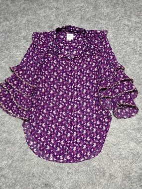 Misa Los Angeles Purple Floral Ruffle-Sleeve Blouse